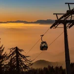 Sonnenuntergang im Skigebiet Krvavec, Region Gorenjska, Slowenien