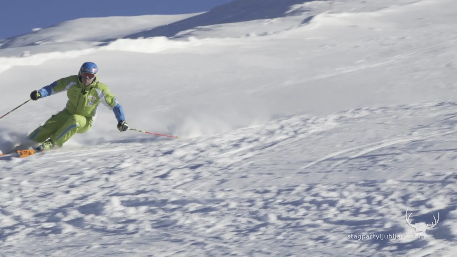 A stag group skiing near Ljubljana